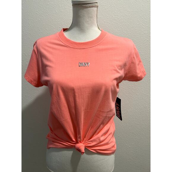 Dkny Tops - DKNY Sport Womens Cotton Stud Logo Knot Front T-Shirt Tee Top Sz XS 100% Cotton